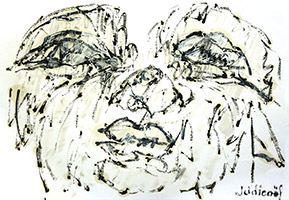 <p>Du blanc vient brouiller les traits. Du givre se dépose, un regard lointain.</p>Huile sur papier, 105 × 75 cm, 2012